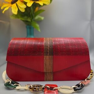 Red Woven Accent Women’s Clutch Bag